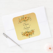 Datum + Bruid & Bruidegom Namen Golden Yellow Flow Vierkante Sticker (Envelop)