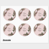 Datum + Bruid, Bruidegom Namen Roze Rozen & Duiven Ronde Sticker (Vel)