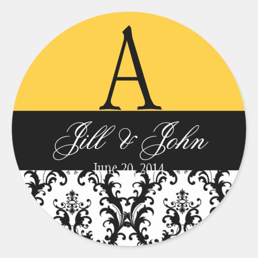 Datum Damask Yellow Ronde Sticker (Voorkant)