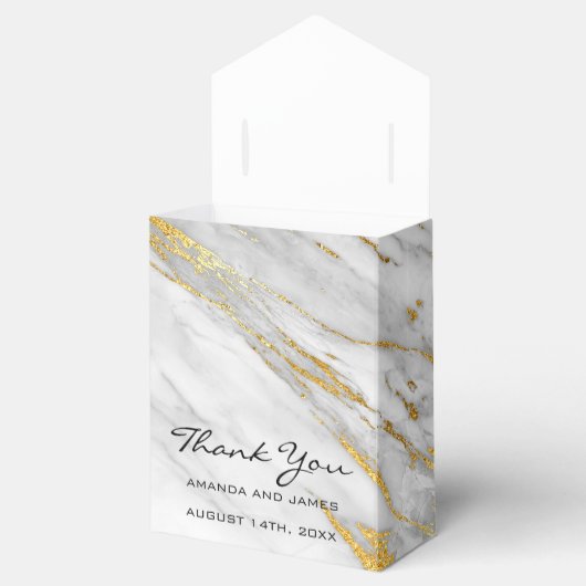 Datum Gold Grey Marble Favor Gift Bedankdoosjes (Geopend)