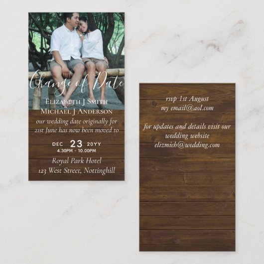 Datum huwelijk uitstellen foto bijl Rustic Advieskaart (Voorkant / Achterkant)