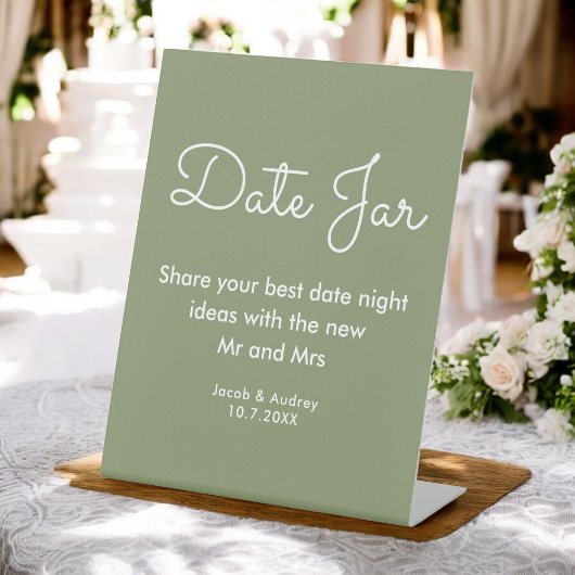Datum Jar Green White Wedding Shower Reclamebord Met Voetstuk