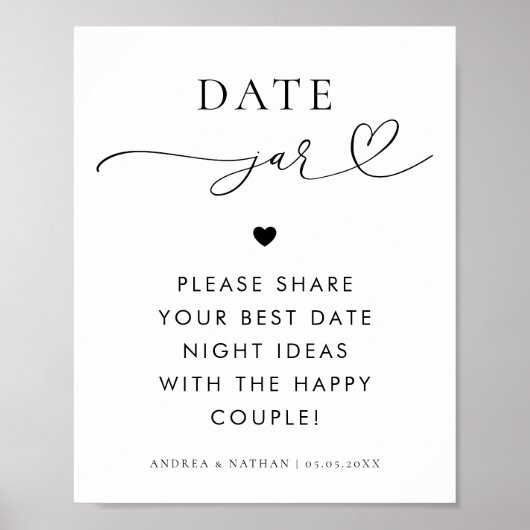 Datum Jar Heart Script minimaal Vrijgezellenfeest  Poster (Voorkant)