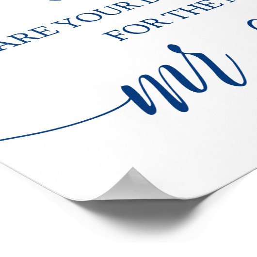 Datum Jar Wedding Sign in Navy Blue Calligrafie Poster (Hoek)