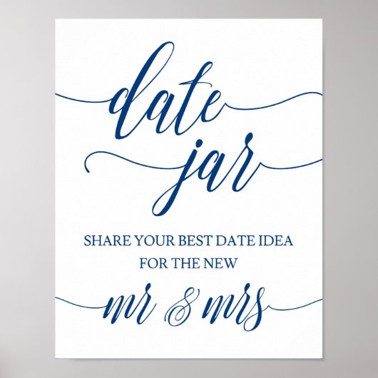 Datum Jar Wedding Sign in Navy Blue Calligrafie Poster (Voorkant)