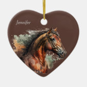 Datum & Naam Kerstmis Paard Keramisch Ornament (Voorkant)
