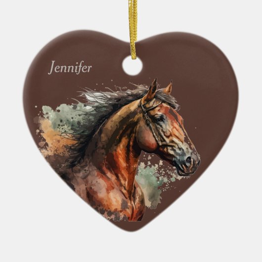 Datum & Naam Kerstmis Paard Keramisch Ornament (Voorkant)