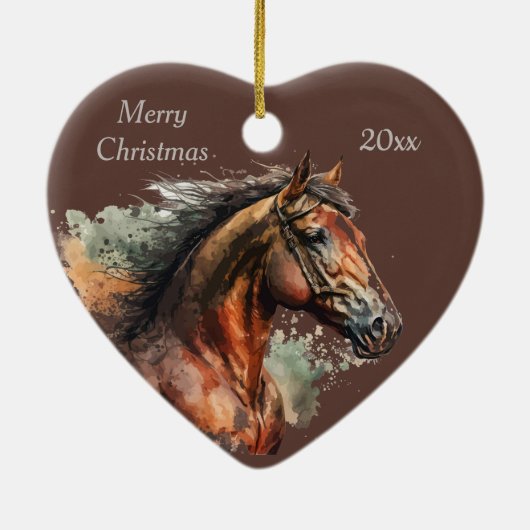 Datum & Naam Kerstmis Paard Keramisch Ornament (Achterkant)