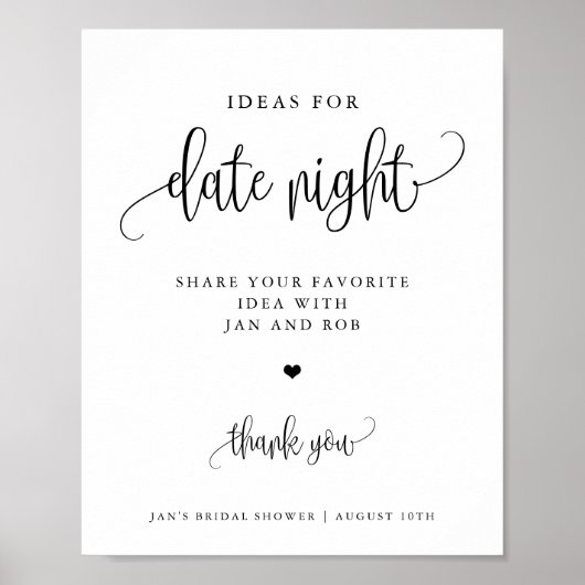 Datum Nacht met Heart Minimalist Calligraphy Displ Poster (Voorkant)