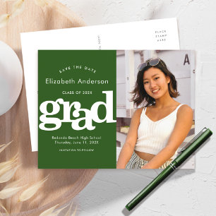 Datum opslaan groen afstuderen foto vet typografie uitnodiging briefkaart