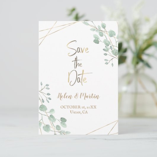 Datum opslaan groen waterverf gouden lijst kaart (Staand voorkant)