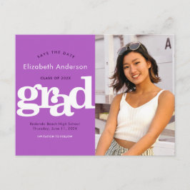 Datum opslaan paarse afstuderen foto vet typografi uitnodiging briefkaart