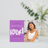 Datum opslaan paarse afstuderen foto vet typografi uitnodiging briefkaart (Staand voorkant)
