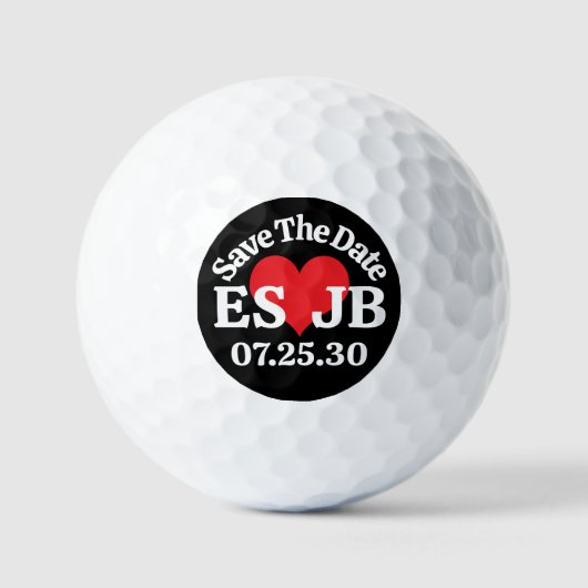 DATUM OPSLAAN Rode Hart MONOGRAMMEN Zwarte Achterg Golfballen (Voorkant)
