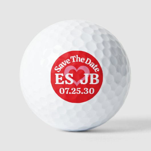 DATUM OPSLAAN Rode Roze Hart MONOGRAMS Rode Achter Golfballen (Voorkant)