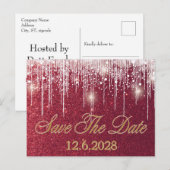 Datum opslaan Rood glitterspuiten Bedrijfs Kerst  Feestdagenkaart (Voorkant / Achterkant)