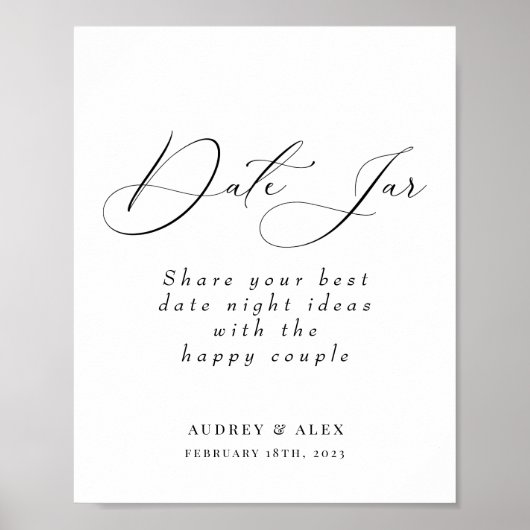 Datum Pot Moderne Zwarte Bruiloft Activiteit Bord Poster (Voorkant)