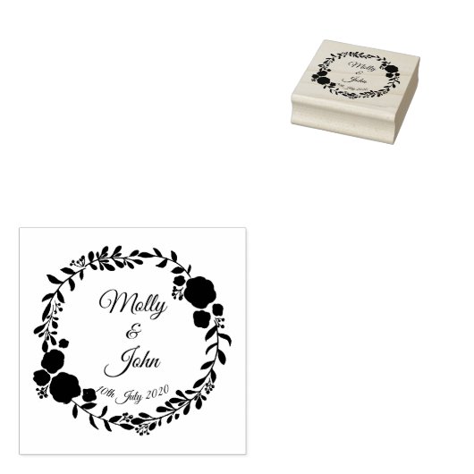 Datum Rustic Monogram Wreath Custom Wedding Rubberstempel (Gestempeld)