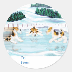 Datum Schaats Wire Fox Terrier Ronde Sticker