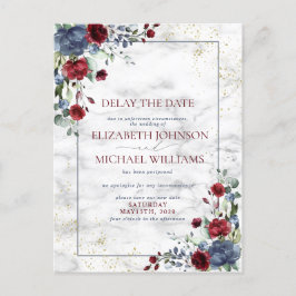 Datum van huwelijk Uitstel Blue Burgundy Floral Aankondigingskaart