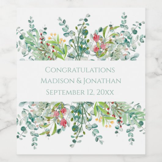 Datum van Waterverf Eucalyptus  Wijn Etiket (Enkel label)