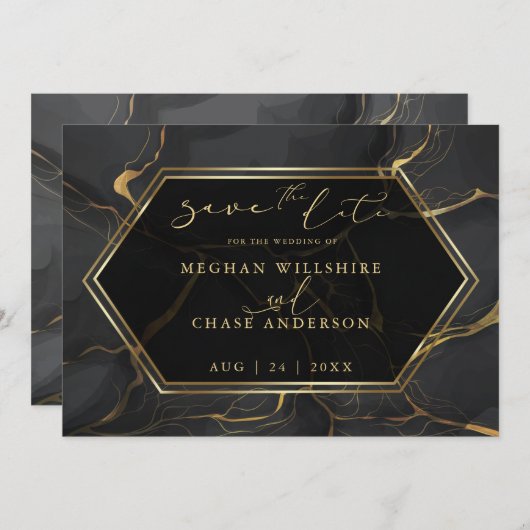 DATUM VASTHOUDEN | Elegant zwart en gouden marmer (Voorkant / Achterkant)