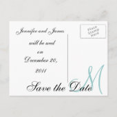 Datum, voornamen & Initiaal Monogram Blauw Briefka Aankondigingskaart (Achterkant)