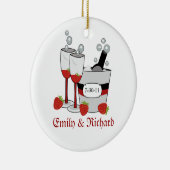 Datum Vrijgezellenfeest champagne en aardbeien Keramisch Ornament (Rechts)