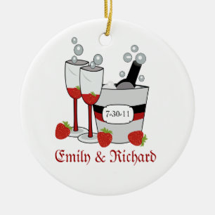 Datum Vrijgezellenfeest champagne en aardbeien Keramisch Ornament