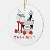 Datum Vrijgezellenfeest champagne en aardbeien Keramisch Ornament (Links)