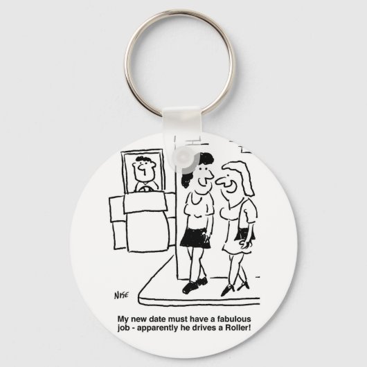 Datum waarop een Cartoon met wielaandrijving rijdt Sleutelhanger (Voorkant)