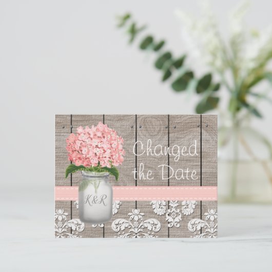 Datum waarop Monogram roze hydrangea Mason Jar wer Briefkaart (Staand voorkant)