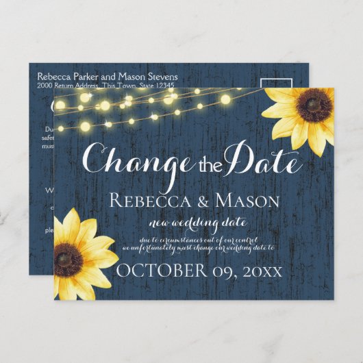 Datum waarop zonbloemen en blauw Barn Wood zijn ve Briefkaart (Voorkant / Achterkant)