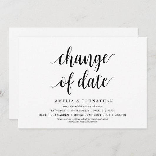 Datum wijzigen, bruiloft Datum wijzigen Kaart (Voorkant / Achterkant)