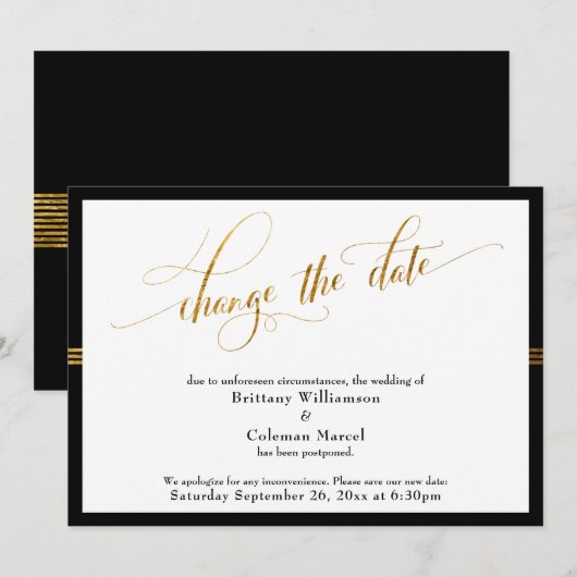 Datum wijzigen Elegante zwarte met gouden streep k Kaart (Voorkant / Achterkant)