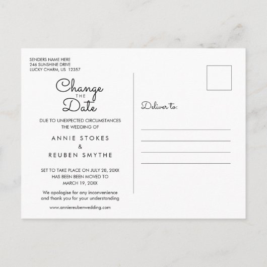 Datum wijzigen Kalender Goud Hart Foto Briefkaart (Achterkant)