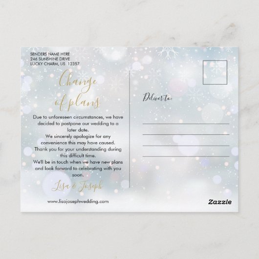 Datum wijzigen Nieuw Plan Script Geannuleerd Winte Briefkaart (Achterkant)