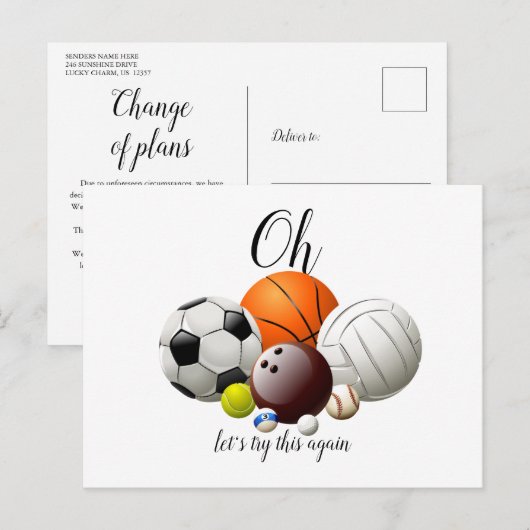 Datum wijzigen Uitgesteld Afgelaste evenement Pret Aankondigingskaart (Voorkant / Achterkant)