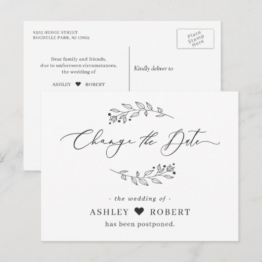 Datum wijzigen Uitgesteld Eenvoudig Handgetekende  Briefkaart (Voorkant / Achterkant)