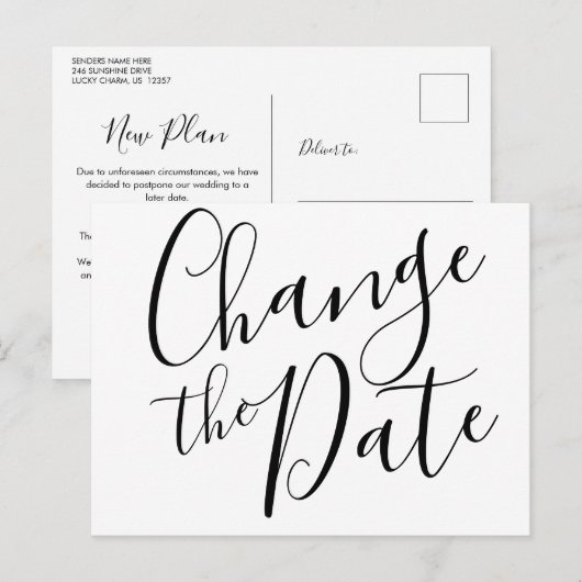 Datum wijzigen Uitgesteld Geannuleerde gebeurtenis Briefkaart (Voorkant / Achterkant)