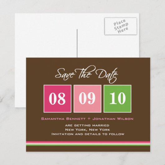 Datumblokken - Fuchsia Groen Aankondigingskaart (Voorkant / Achterkant)