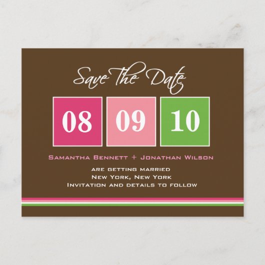 Datumblokken - Fuchsia Groen Aankondigingskaart (Voorkant)