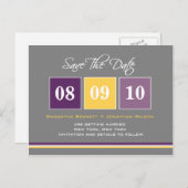 Datumblokken Save the date - Paarse/geel Aankondigingskaart (Voorkant / Achterkant)