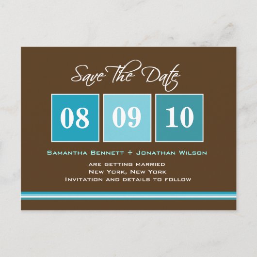 Datumblokken - Turquoise Aankondigingskaart (Voorkant)