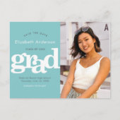 Datumfototypografie turquoise afstuderen opslaan uitnodiging briefkaart (Voorkant)
