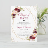 Datumswijziging Bourgondische Rood Bloemmotief Gou Kaart (Staand voorkant)