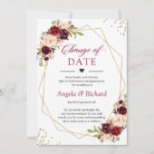 Datumswijziging Burgundy Rood Bloemmotief Goud Geo Kaart (Voorkant)