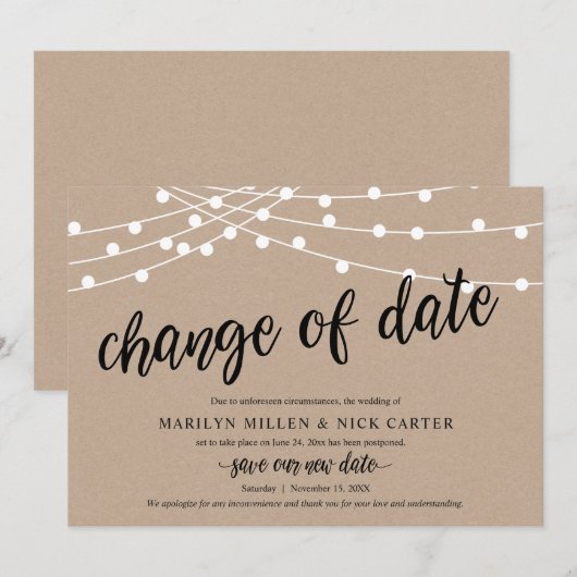 Datumwijziging, Lichtslingers, Aankondigingskaart Kaart (Voorkant / Achterkant)