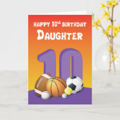 Daughter 10th Birthday Sports Balls Kaart (Gele Bloem)
