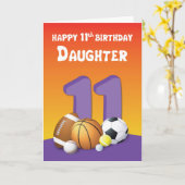 Daughter 11th Birthday Sports Balls Kaart (Gele Bloem)